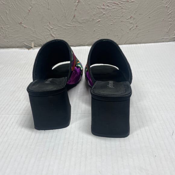 Jeffrey Campbell Black Purple Peep Toe Floral Embroidered Sandal Heels Sz 7.5 - Picture 7 of 7